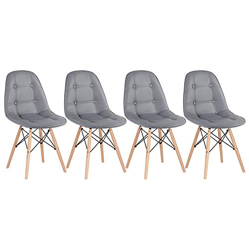 Loft7 Home Decor, Kit 4 Cadeiras Estofadas Eames Eiffel Botonê - Madeira clara Cinza Escuro