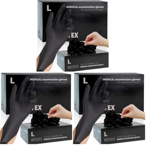 Image of FINITEX - Black Nitrile Disposable Gloves, 5mil, Powder-free, Medical Exam Latex-Free 100 PCS For Cleaning Food Glove (Large) (Pack of 3)