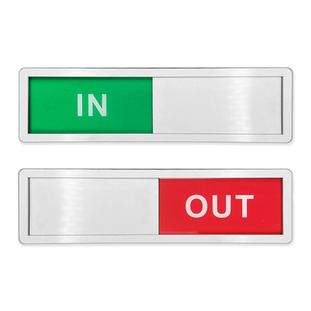 LICQIC Privacy Sign, IN/OUT - Sliding Door Sign for Home Office Restroom Conference, Silver