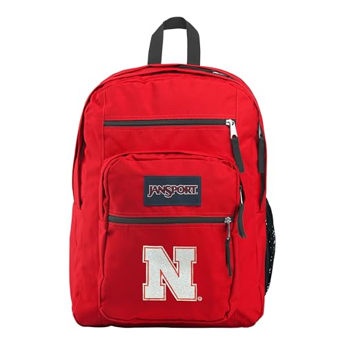 JanSport NCAA Officially Licensed Backpack, Nebraska Cornhuskers, Big Student with Padded 15-Inch Laptop Sleeve, 2 Compartment Computer Bag with Bottle Pocket & Haul Handle, Book Rucksack, Red Tape