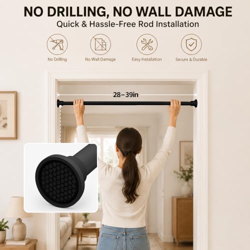 Image of Blackout Sliding Door Curtains for Doorways with Curtain Rods Adjustable 28-39 inch Long, Accordion Doors for Doorway, Magnetic Door Curtain for Bedroom Doorway Curtain Set, 1 Pack, W42 x L80 In, Black
