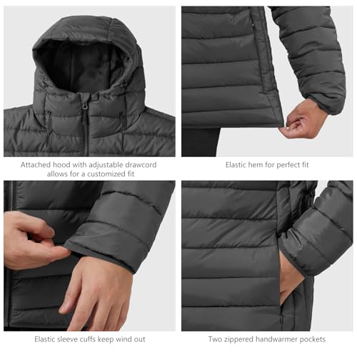 Men’s Lightweight Puffer Hooded Jacket Water Resistant Full Zip Insulated Warm Winter Coats4