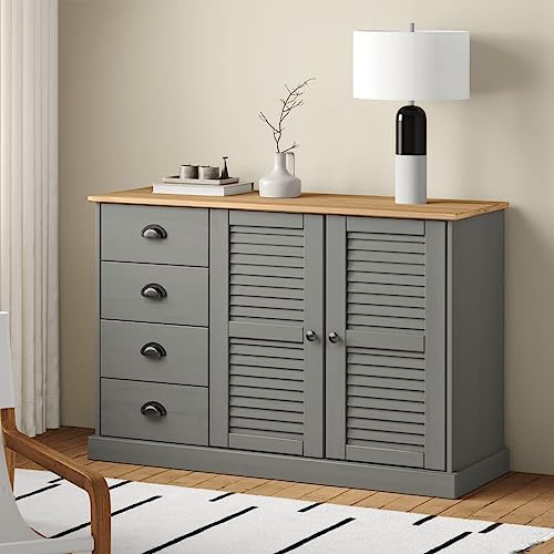 Generico Vigo - Aparador con cajones, 113 x 40 x 75 cm, madera maciza de pino gris, para buffet y aparadores
