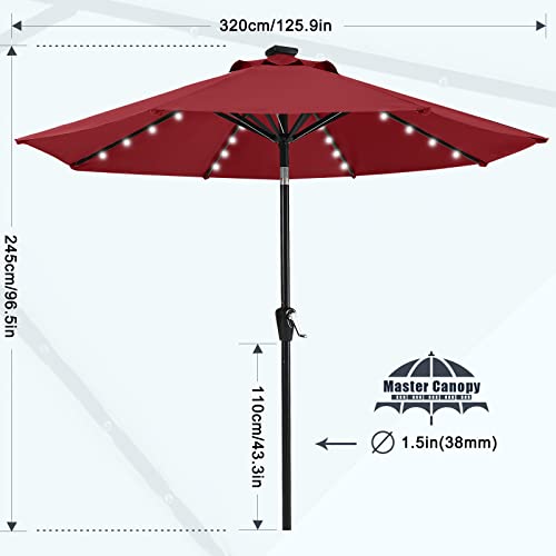 Image of MASTERCANOPY 11ft Patio Umbrella with Solar Lights, Burgundy