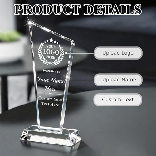 Image of Custom Crystal Award Trophy, Personalized Trophy with Company Logo & Text