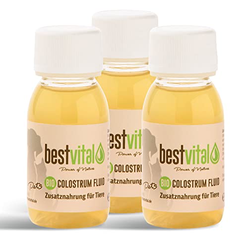 Bio Colostrum Fluid für Hund & Katze [3x60ml] - Flüssiger Immunbooster stärkt Immunsystem & Vitalität - Ideal für Magen, Darm & bei Allergie - Welpen & Senior - Deutsche Bio-Qualität