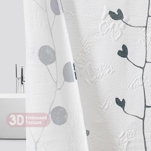 Image of QiyI Watercolor Floral Shower Curtain, 3D Embossed Butterflies Pink Blue Bathroom Curtain, Minimalist Farmhouse White Bath Curtain, Waterproof Fabric Flower Shower Curtain Set with Hooks, 72x72