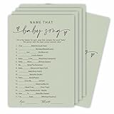 Name That Baby Song - Baby Shower Game Set - Minimalism Moss Green - 30 Double-Sided Fill In Style Game Cards With Answer Cards, Gender Reveal, Baby Announcement, Party Favor & Supplies - A08