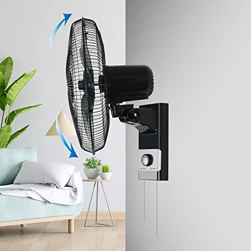 Belaco Wall Fan 16 Inch Wall Mounted 3 Speed Mode Oscillation Fan Tilt Head Easy Install High Airflow 55w Cooler for Summer, Black/Silver - Image 5