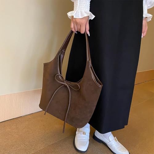 Bolso Tote con Moño de Gamuza para Mujer - Marrón Burdeos miniatura 3