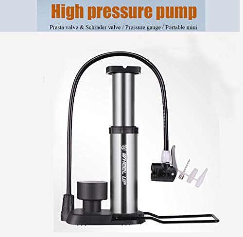 Sanqing Bike Pump,Alloy Bicycle Lightweight Portable Bicycle Pump,Tyre Inflator with Pressure Gauge Inflation Needle and Inflatable Device Valve Compatible Universal Presta and Schrader Valve,Silver