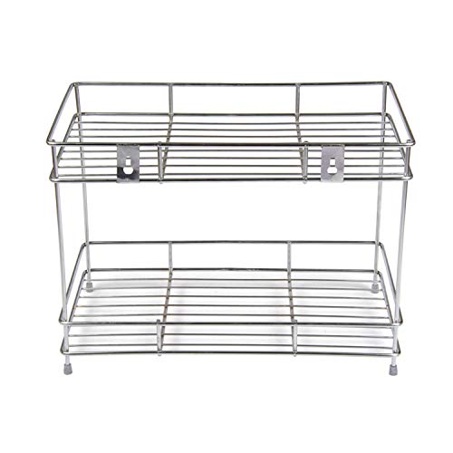 Image of Stainless Steel 2 Layer Wall Mount Kitchen Spice Rack Multipurpose Rack with Mixer & Jar Stand | Modular Kitchen Storage Rack | (41 cm x 23 cm x 29 cm, Silver)