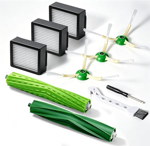 Image of Replacement Parts Compatible with Roomba iRobot i7 i7+ i3 i3+ i4 i4+ i5 i5+ i6 i6+ i8 i8+ E5 E6 E7 I,E and Plus Version,1set of Rubber Brushes & 3 HEPA Filter & 3 Edge-Sweeping Brushes