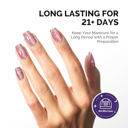 Image of MelodySusie Galaliver Pink Glitter Gel Nail Polish, 15ML Sparkly Light Pink Shimmer Gel Polish Soak Off UV LED Cured Long Lasting Gift for Women DIY Nail Design Nail Art Manicure X12