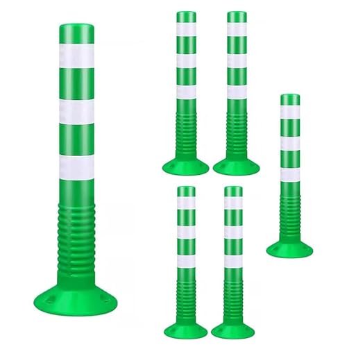 BYZOMU Flexible Traffic Delineator Posts Safety Cones, 30in Tall Plastic Commercial Parking Lot Traffic Barrier Cones with Reflective Band, Road Night Visual Bollard Pole(Green,6 Pack)