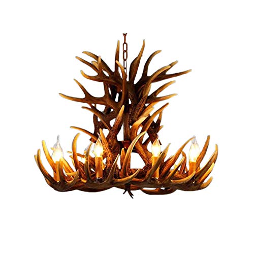 6+3 Head 9+3 Head 9+6 Head 9+9 Head Candle Antler Chandelier American Retro Resin Deer Horn Lamps Home Decoration Lighting E12 UL Listed (9+9Heads)