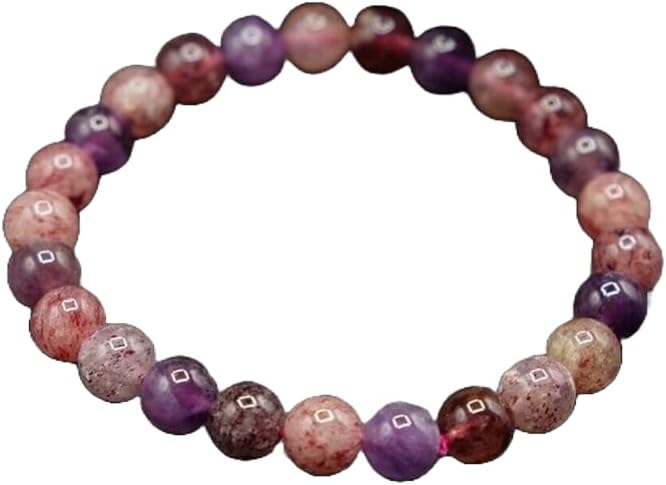 LKBEADS Natural Super Seven Stone 8mm rondelle smooth 7inch Semi-Precious Gemstones Beaded Bracelets for Men Women Healing Crystal Stretch Beaded Bracelet Unisex