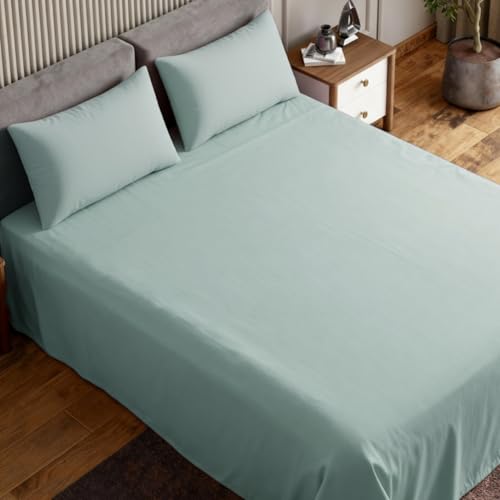 Image of haus & kinder Bedsheet King Size, 300 TC Cotton Sateen Weave, Flat Bedsheet for King Size Bed, Silky Smooth (Spring Mint, 108x108)