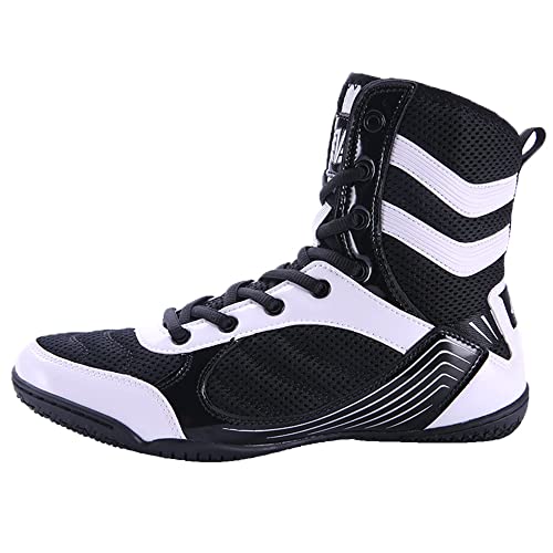 UKUBAG High Top Boxing Boots, Breathable Mesh Wrestling Sneakers Lightweight Bodybuilding Footwear Fashion Sparring Boxers Shoes,Black,7