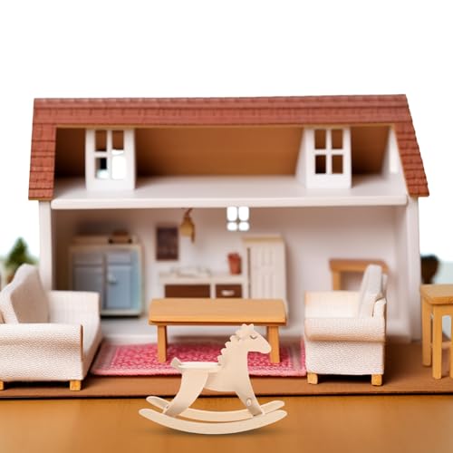 TOPPERFUN 1:12 Modelo De Cavalo De Madeira Cadeira De Cavalo De Balanço De Casa De Bonecas De Madeir