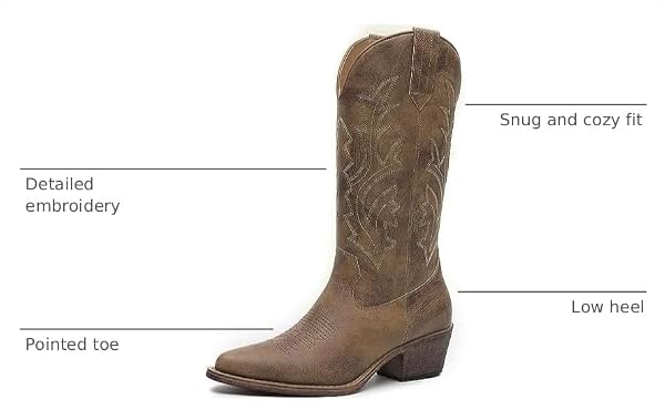GLOBALWIN Camel Tan Cowboy Boots For Women Western Boots Embroidered Mid Calf Knee High Cowgirl Boots Size 7.5M by GLOBALWIN - Used condition - Image 3