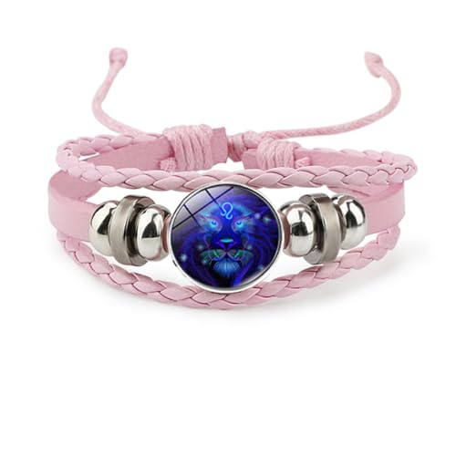 Image of Pink Pink Twelve zodiac spirit bracelet adjustable Twelve zodiac leather bracelet jewelry accessories for zodiac enthusiasts