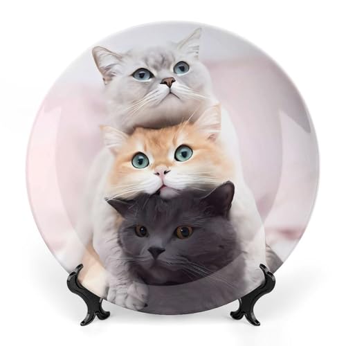 Plato decorativo de cerámica Bone China gatos 6 pulg miniatura 1