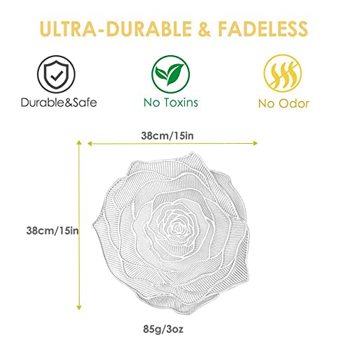 Giverare Placemats Set Of 4, Round Heat-Resistant Vinyl Placemat, 15 Inch Non-Slip Washable Pvc Table Mat, Easy To Clean Premium Plastic Table Mats For Dining Table, Kitchen Table (Silver Rose) #TOP3