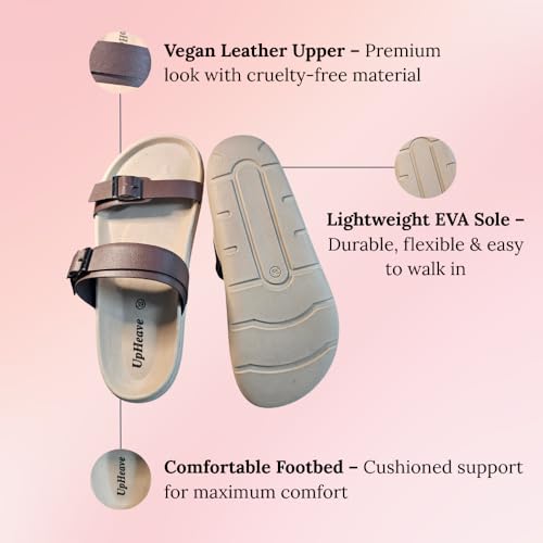 Image of Women's Vegan Leather Flat Sandals | Stylish Ladies Sandal with Cushioned Footbed | Lightweight & Waterproof EVA Sole | Comfortable Everyday Wear
