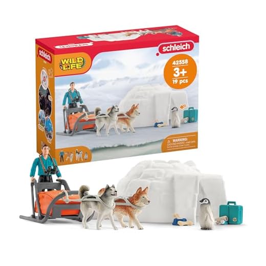 schleich Wild Life - 19 PC Antarctic Expedition Playset with Ranger, Husky Dogs, and Penguin Animal Figurines - Snow Safari Play Set with Dogsled and Igloo - Educational Toys for Kids 3 - 8 | 42558