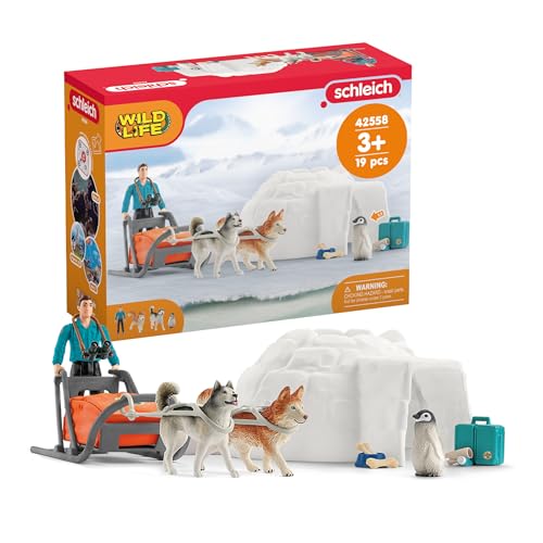 Schleich Wild Life - 19PC Antarctic Expedition Playset with Penguin, Dog Figurines, Action Figure and Accessories - Actic Animal Imaginative Play Set for Kids Ages 3+