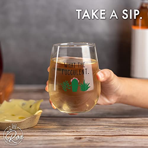 Funny Wine Glass Gift- 17 Oz Stemless Wine Glass (What The Fucculent) #TOP2