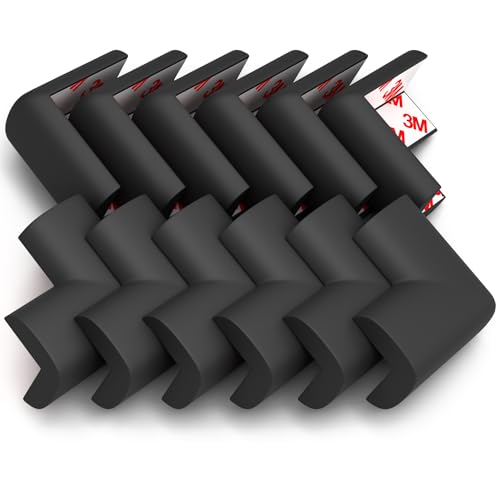 Image of 12-Pack Baby Proofing Corner Protectors, Furniture Corner and Edge Safety Bumpers, Soft Rubber Foam Cushion Covers, 3M Taped Corner Guards, Baby Child Proofing Pads, Table Corner Covers, Black