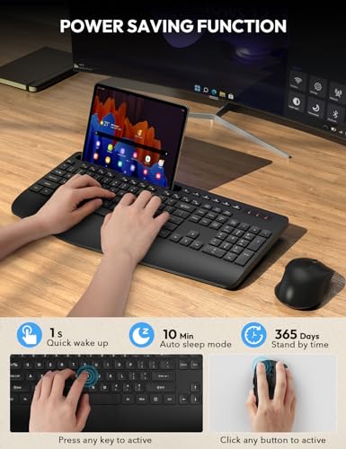 Sablute Wireless Keyboard And Mouse, Wrist Rest, Phone Holder, Batteries Included, 2.4G Lag-Free Ergonomic Keyboards Mouse Combo, Silent Keyboard Cordless Set For Computer, Laptop thumb #7