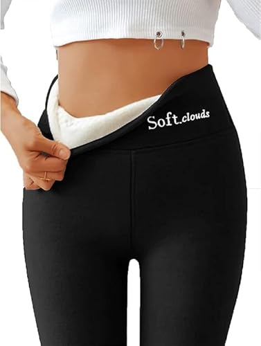 Soft Clouds Fleece Leggings for Women Winter, Casual Warm Winter Solid Pants, Soft Clouds Fleece Lined Leggings (XL,Black)