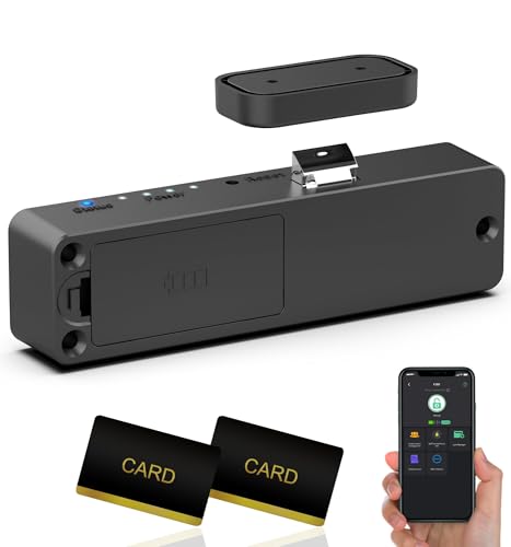 Smart Cabinet Lock Foxlock New Hidden Magnetic Bluetooth RFID Keyless No Drill Drawer Locks Child Safety Baby Proof Cupboard Locks for Children Liquor File Cabinet Liquor File Desk Dresser (Black)