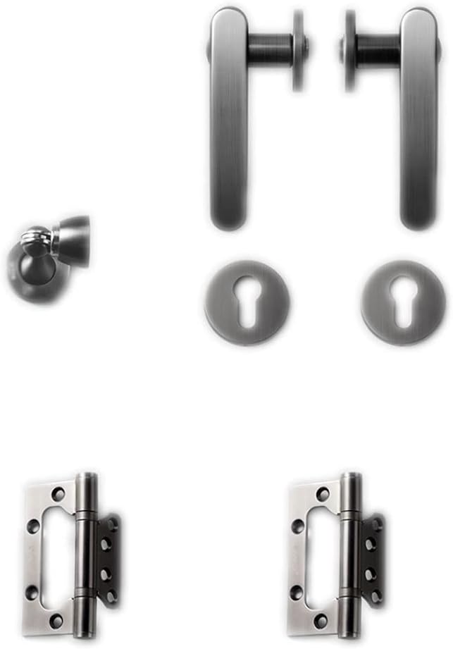 Door Knob Lever Blue Silk Gray Silent Door Lock Door Levers Door Handle with Key for Bedroom Or Bathroom Study Corridor Door Lock with Handle (Color : Green Silk Gray+2 Pack sub Hinge)