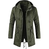 Maiyifu-GJ Men's Spring Military Coat Full-Zip Removable Hooded Cotton Mid-Long Parka Jacket Trench Coat Notched Lapel Jacket (army Greena1,Medium)