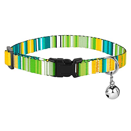Image of BRONZEDOG Tribal Breakaway Cat Collar with Bell 2 PCS Aztec Pattern Safety Collars for Cats Kitten (Aztec Sunrize /Southwest Lime Green)