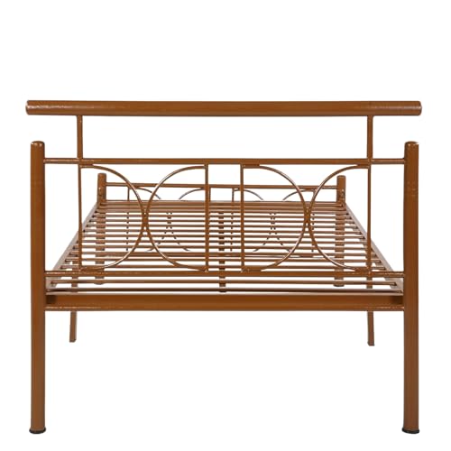 Image of Nivo Metal Extra Single Size Bed Without Storage | Wrought Iron Single Bed with Headboard & Footboard| Sturdy Powder Coated Platform Cot for Bedroom (Nivo Brown)
