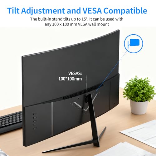 Image of ZZA 27 inch 100Hz Curved Monitor with 1K 1920x1080 Computer Screen 27 inch FHD with HDMI,VGA and Wall Mountable|1080P Eye Care PC Office Display for Working and Gaming