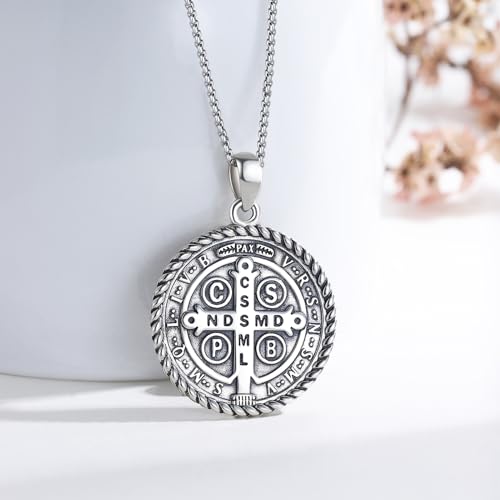 925 Sterling Silver St Michael/St Christopher/St Benedict/Virgin Mary Miraculous Medal Necklace for men Women Archangel Protection Amulet Pendant Catholic Medallions Jewelry with Gift Box2
