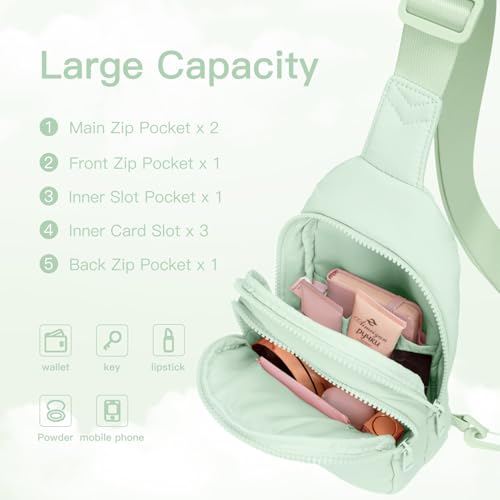 Image of Viverte Quilted Puffer Crossbody Bags for Women Small Puffy Sling Bag Lightweight Cross Body Bubble Purse Shoulder Bag for Travel (Light Green)