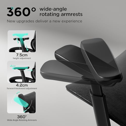 Image of Hbada P2 Ergonomic Office Chair, Office Chair with 3D Lumbar Support, Mesh Chairs with 3D 360 Rotation Arms, 3D Headrest & Comfortable Seat, 135 Stepless Tilt Function, Black