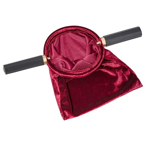 Klingelbeutel aus SAMT mit MESSINGRING & Griff – Ø 13 cm – Burgundrot – KOLLEKTENBEUTEL in Bester KIRCHENQUALITÄT – für GOTTESDIENST, Spenden & DEKO – MaMeMi