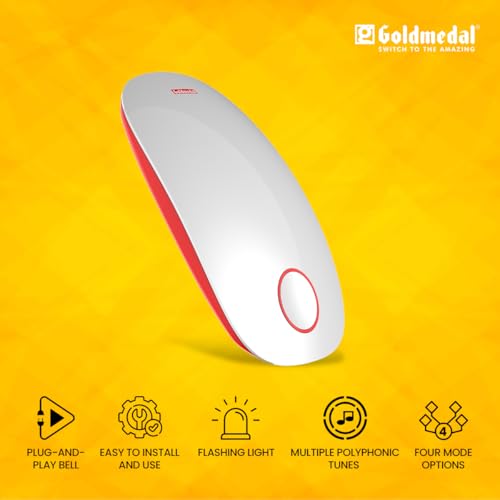 Image of Goldmedal Curve Plus 204083 Polycarbonate Salsa Polyphonic Multitune Musical Door Bell (White and Red) | 4 Mode-Hindi Multitune-20 Melodies, & Pod, Big Ben Chime,Hindi Multitune with Pod - 26 Melodies, Hindi Multitune-20 Melodies