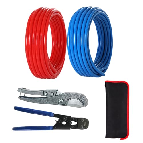 3/4 Inch Seelink Blue & Red PEX-B Pipe, 2 x100 ft (200 ft) Pex B Tubing for Hot/Cold Water Plumbing Application with Crimping Tool and Cutter In Heavy-Duty Canvas Bag(AB-4)