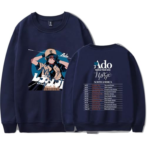 Ado Hibana Tour - Sudadera de cuello redondo para hombre, informal, ropa unisex, azul marino, XXL