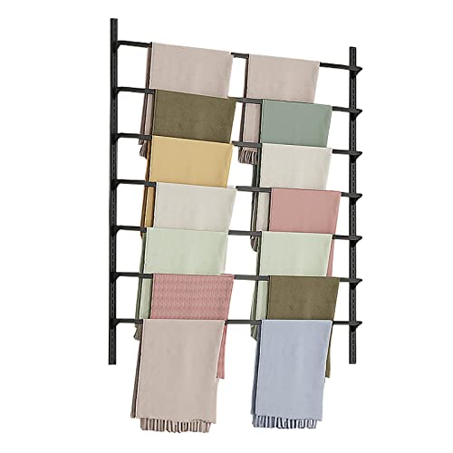 UWYTGF 150Cm High Scarf Holder,Modern Metal Multi-Purpose Display Stand for Ribbon/Silk Scarf/Pants/Blanket,with Removable Crossbar,Wall Mount,Black,Length,120Cm/47.2In