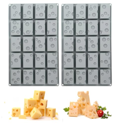 Lot de 2 moules à fromage en silicone, 29,7 x 17,2 cm, 20 cubes avec design fromage suisse